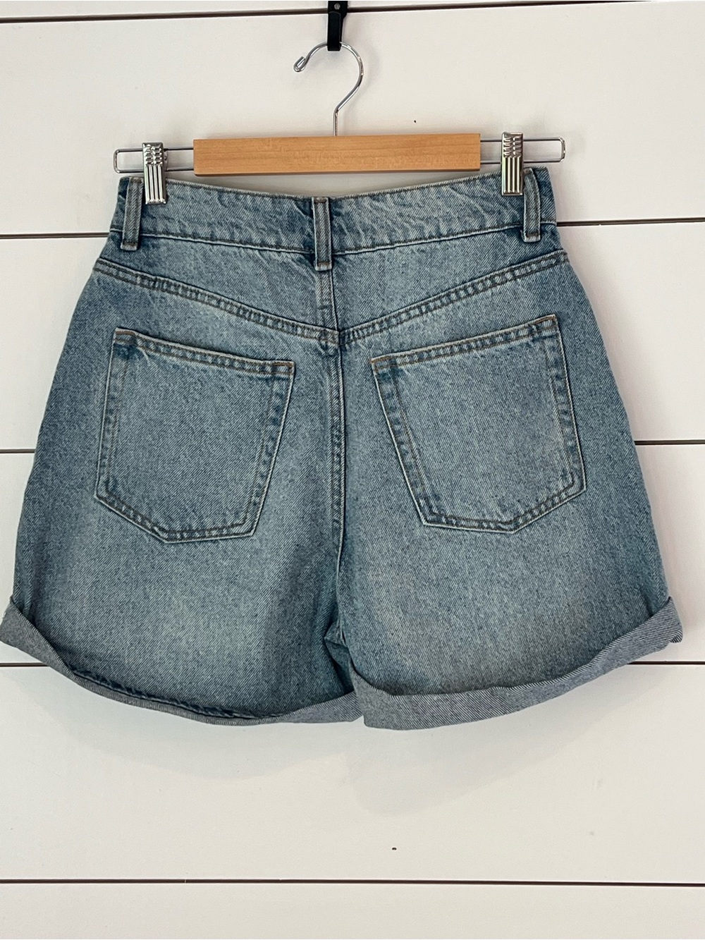 H&M clean girl coastal cowgirl Light Blue Rolled Hem Denim Shorts 100% cotton - Picture 2 of 6